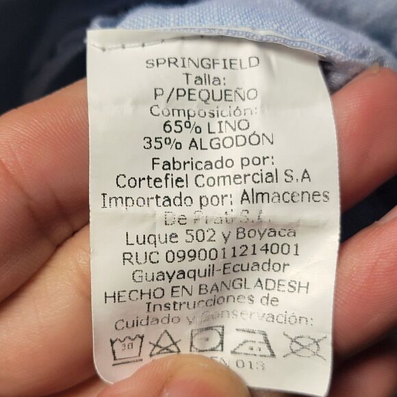 SpringField Linen Cotton Blend Light Blue Long Sleeve Button Down Collar Shirt S - Picture 5 of 10